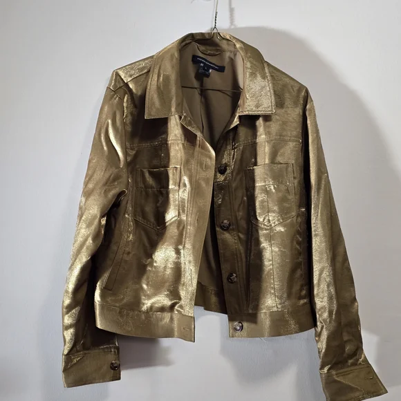 French Connection Metallic Gold Button-Front Jean Jacket - Picture 8 of 8